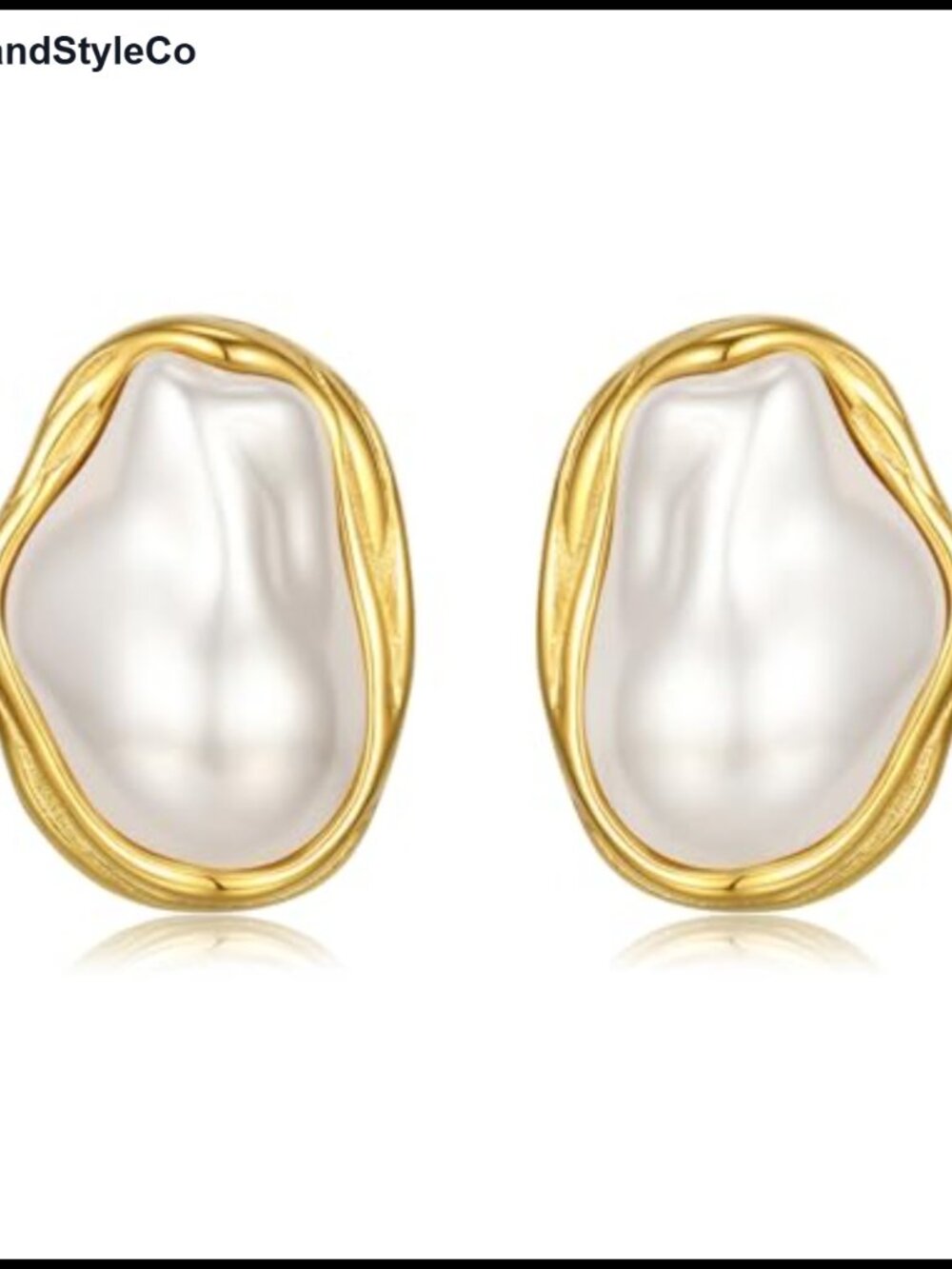 Vintage 14K Gold Plated Pearl Earrings for Women, Chunky Oval Stud Statement - Picture 1 of 6
